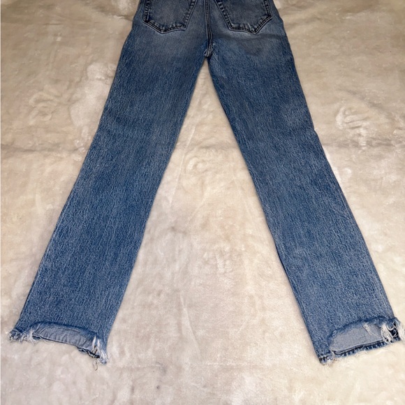 Abercrombie & Fitch High Rise Distressed Patch Straight Leg Denim Jeans Size 24 - Picture 8 of 13